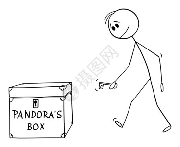 潘多拉魔盒矢量卡通棒图绘制男人或商行走的概念图解用打开Pandorasbox键打开Pandora矢量卡通显示人或商行走的密钥打开Pando插画
