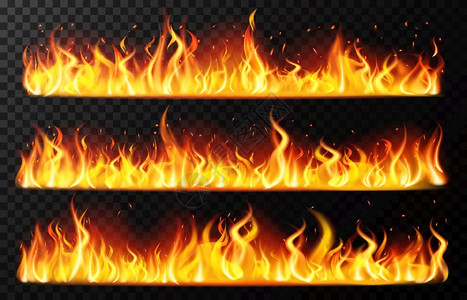 零线火线现实的火焰边界燃烧的横向火焰燃烧的红色火焰边界燃烧的火线隔离矢量说明设置现实的火焰照明营插画