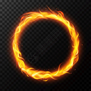 紧箍圈现实的火焰环燃烧圈红火光马戏团火孤立的矢量说明环圈插画