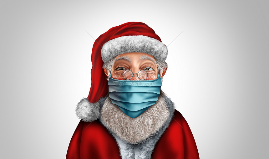 圣诞老人戴面罩概念作为圣诞节的标志作为3D说明型的预防医疗设备用于预防健康和保疾病图片