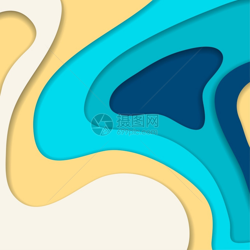 摘要蓝和黄色3D剪切背景摘要波形状矢量格式图片