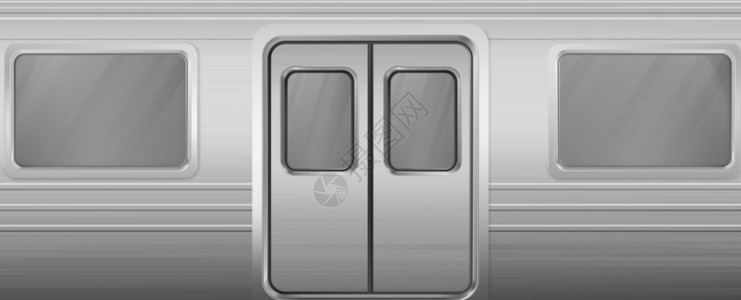 带有窗户和闭门的火车厢矢量现实背景玻璃窗和门在地铁运输的金属墙上玻璃窗和门客运车外地铁厢装窗户和闭门的火车厢插画