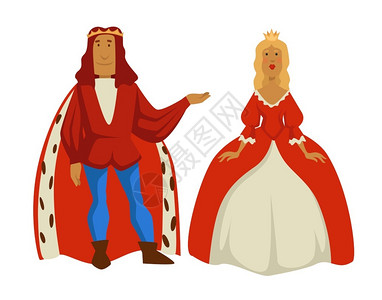 byplan紧身裤中世纪皇室国王和王后卡通矢量插画插画