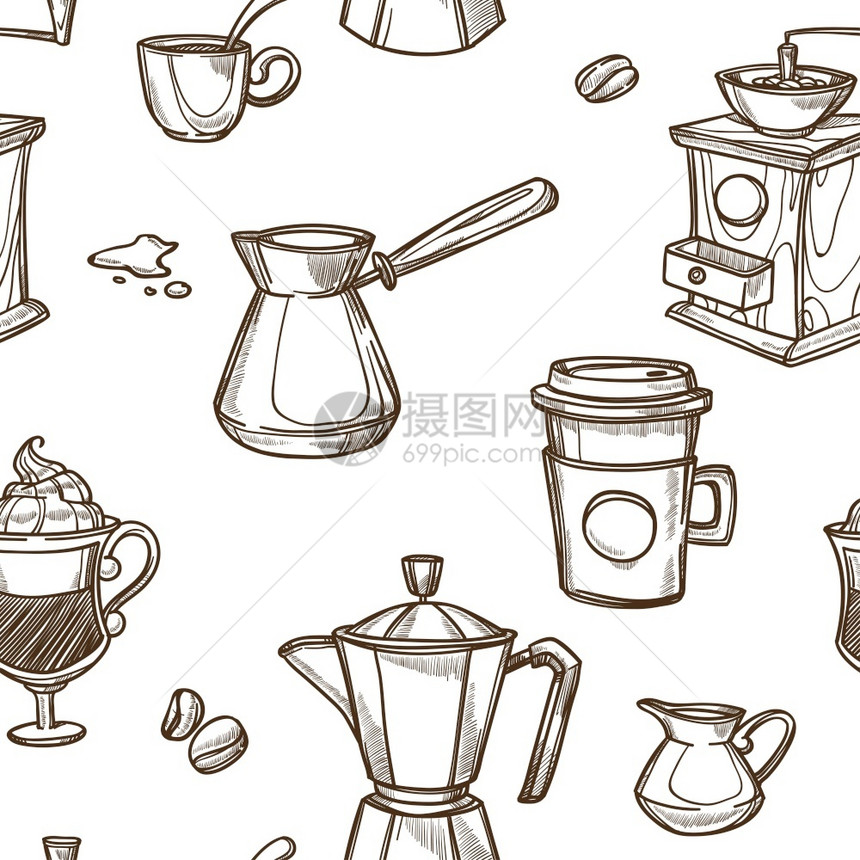 咖啡杯和咖啡豆背景图片