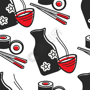 无缝模式日本食物清酒和寿司图片