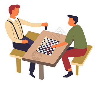 棋盘游戏下国际象棋的男人卡通矢量插画插画
