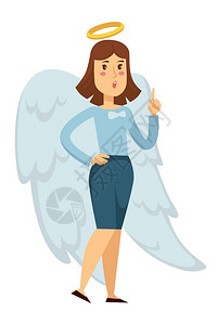 翅膀女素材身着套装的天使或商业女人身着翅膀和光环矢量的办公服身着裙子和上衣天使服装的孤立女格众生智慧的忠告或决定纯洁和诚实插画