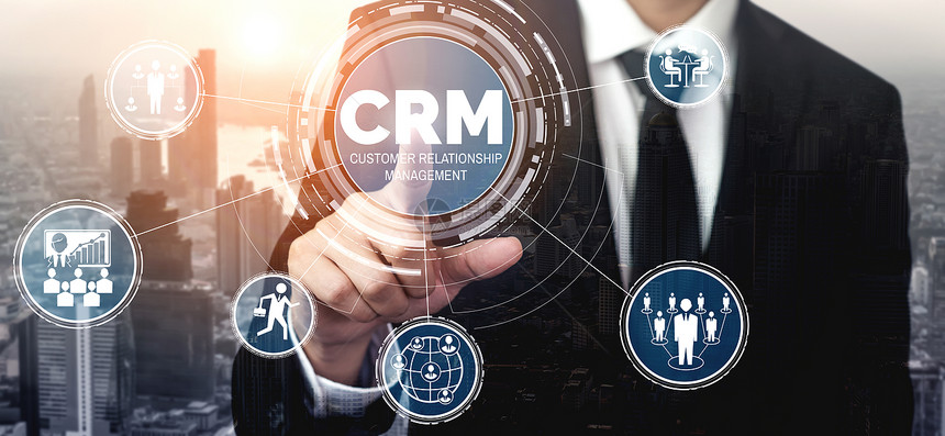 CRM客户关系管理用于商业销售营系统概念在服务应用的未来图形界面中提出以支持客户关系管理数据库分析图片
