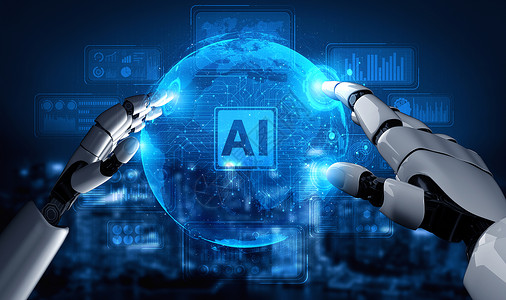 思考的机器人3D进行人工智能AI机器人和开发研究为生活者的未来服务数字据挖掘和计算机大脑的器学习技术设计背景