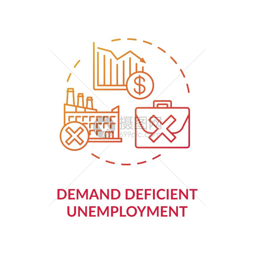 需求效率高的失业红色梯度概念图标失业职位的丧劳动力问题社会经济细线插图矢量孤立的插图RGB色画图图片