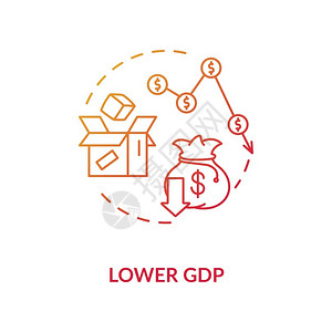 折旧低GDP红梯度概念图标负失业结果财政损失经济下降社会问题概念细线图解矢量孤立示RGB颜色绘图插画