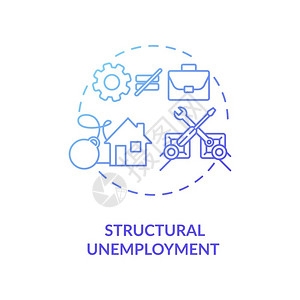 结构失业蓝色梯度概念图标由于技术革新而失业社会经济问题概念细线插图矢量孤立的大纲RGB颜色绘图结构失业蓝色梯度概念图标插画