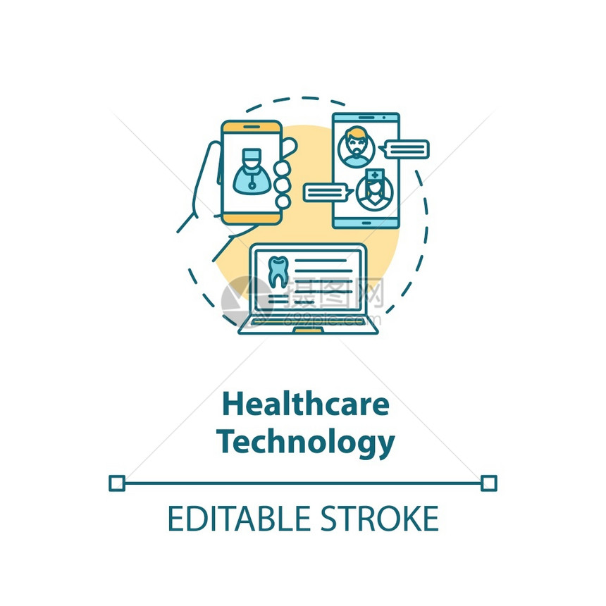 保健技术概念图标医生和病人之间的远程通信医院移动应用程序概念细线插图矢量孤立大纲RGB彩色绘图可编辑中风图片