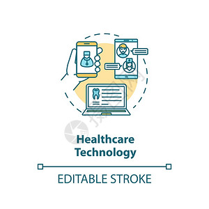 技术应用程序保健技术概念图标医生和病人之间的远程通信医院移动应用程序概念细线插图矢量孤立大纲RGB彩色绘图可编辑中风插画