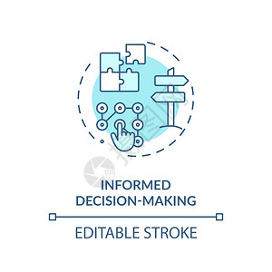 知情同意书知情决策绿松石概念图标计划机会策略问题解决方案数据分析概念细线插图矢量孤立的大纲RGB颜色绘图可编辑中风知情决策绿松石概念图标插画