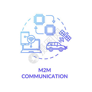 平方米M2M通信蓝色梯度概念图标远程技术连接设备概念细线插图之间的无信息交流矢量孤立大纲RGB彩色绘图远程技术连接插画