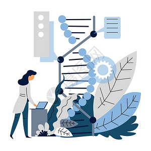 科学家和DNA分子生物学概念插画