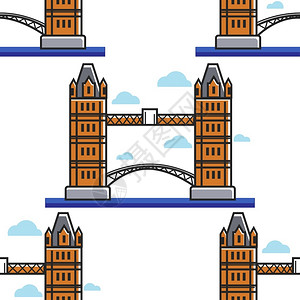 著名大桥简笔画英格兰符号伦敦大桥无缝模式插画