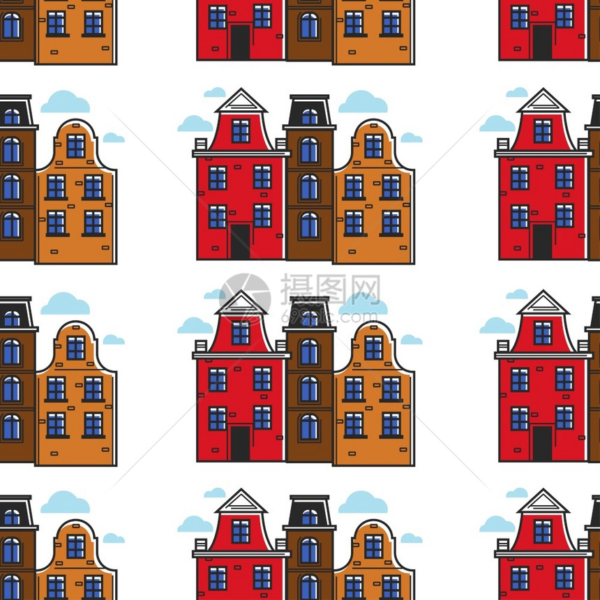 荷兰城市建筑是是无缝模式的砖住宅矢量行多层建筑是无尽休止的纹理奥斯陆旅游和墙纸印刷传统建筑荷兰或城市建筑是无缝模式荷兰或城市传统图片