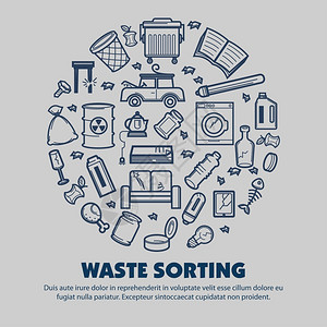 废旧物品生态环境废物分类垃圾生态图插画