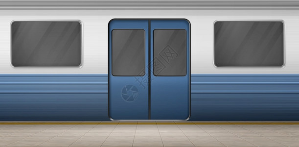 马车门地铁路现实的三维矢量说明空车站平台上的地铁插画