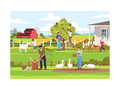 农场农民生活方式矢量插画图片