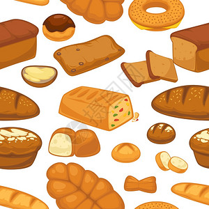 日式面包粉糕点面包小麦甜甜圈和蛋糕饼干插画