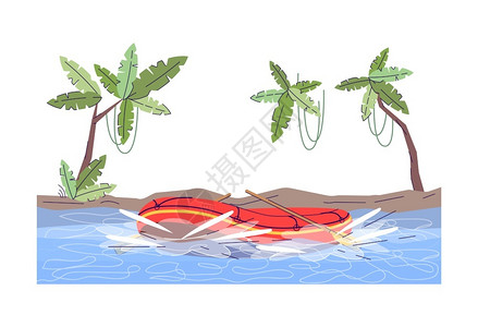 救生筏水中的橡胶艇插画