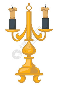 烛台和蜡烛带有蜡烛的台用Baroque时代风格的室内装饰品和灯具的孤立物体用金牌旧灯装饰融蜡配有弯曲金柄的把手用古老的文物设计元素配有蜡烛插画