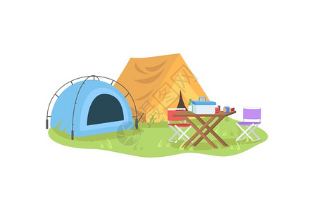 户外帐篷露营野餐矢量插画图片