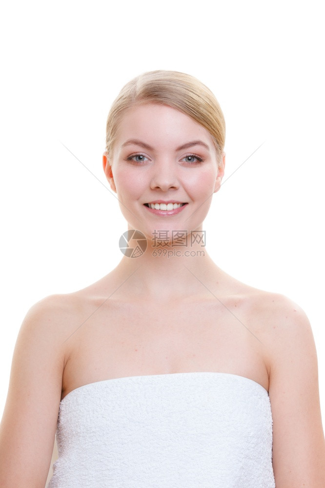 皮肤护理健康皮肤病美容概念健康湿润自然美丽苍白的女士面孔摄影棚被孤立图片