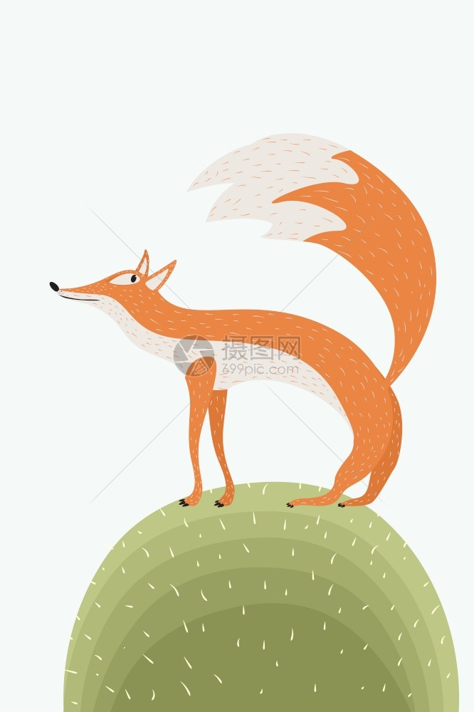 绿色的可爱狐狸矢量插图图片