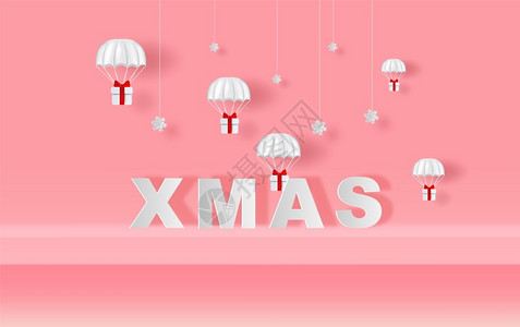 简单圣诞快乐圣诞快乐和新年与假日冬季雪一起在上挂简单的粉红色面背景插画