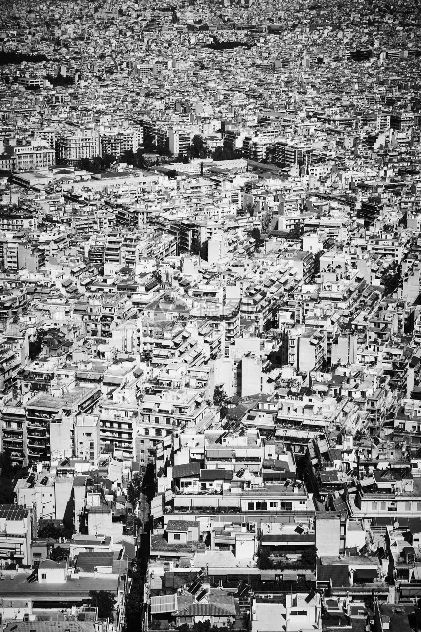 希腊雅典市住宅区的空中观察图片