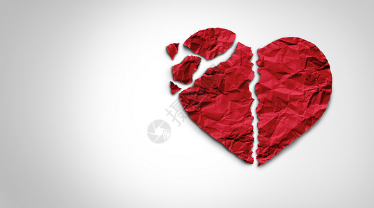 一地红包破裂的心碎概念作为分居和离婚关系心理学图标作为红包纸形成爱的象征或因疾病造成的心血管保健医疗问题背景