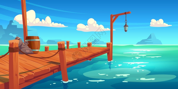 海湾码头河流湖泊海景的码头矢量插画插画