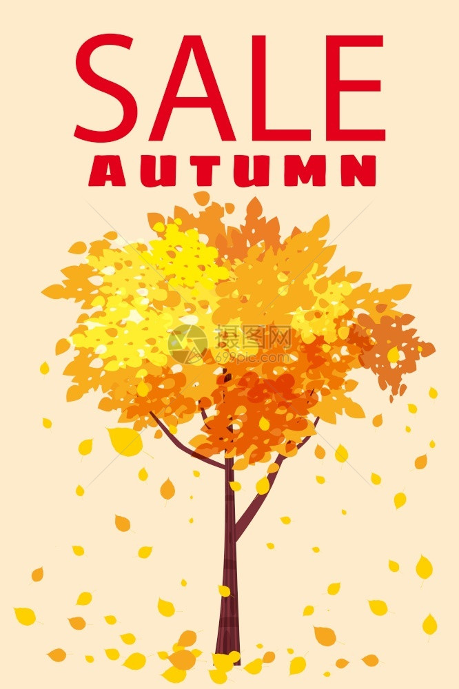 秋季销售以落叶为背景树模板图片