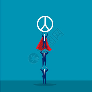 小组商人在国际和平日概念矢量上持有和平象征图片