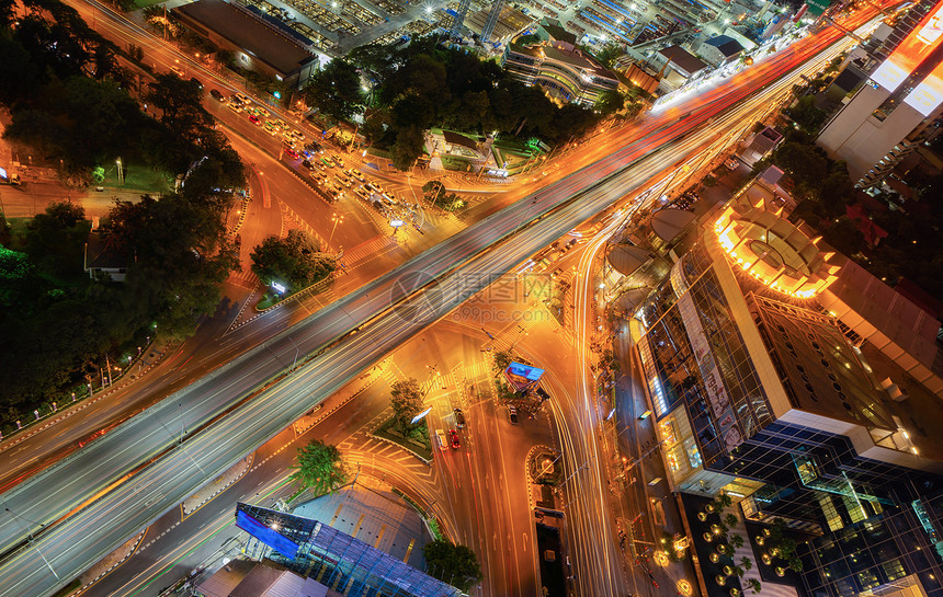 泰国曼谷市中心Sathorn十字路口的空中景象图片