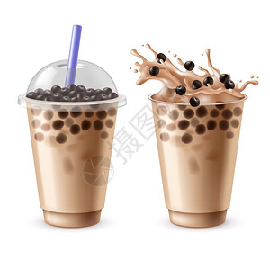美式冰咖啡卡通珍珠奶茶矢量元素插画