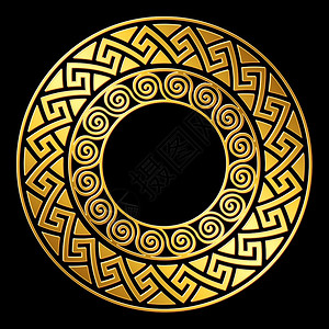 富兰德传统金圆希腊装饰品黑色背景的米兰德图案矢量希腊金装饰品Meander插画
