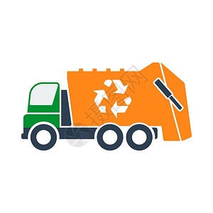 垃圾图平面彩色回收图标的垃圾车设计图插画