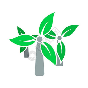 绿色树叶风力发电机卡通矢量插画图片