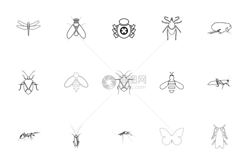黑白昆虫矢量元素图片