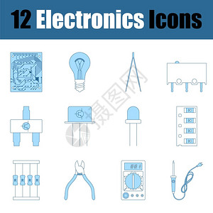 电子图标集蓝色填充设计细线矢量说明图片
