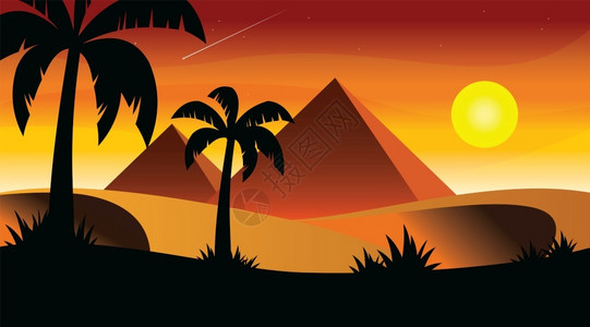 卡通埃及日落矢量背景图片
