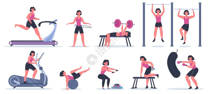 运动设备健身女插画