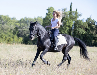 骑马的女孩在训练她黑马图片