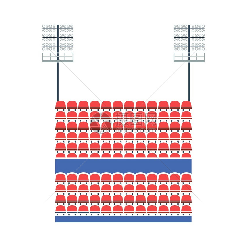 带座椅和浅马斯特图标的论坛体育馆平面彩色设计矢量说明图片