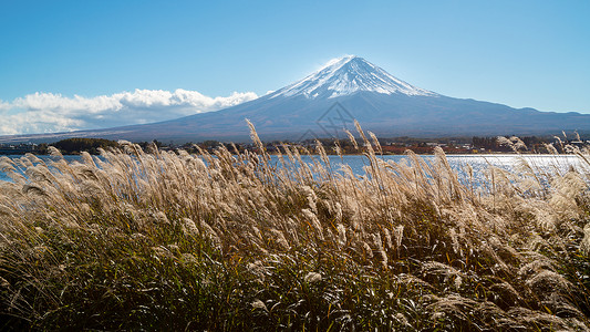 日本富士山秋天川口子湖是日本享受富士山风景的最佳场所之一图片